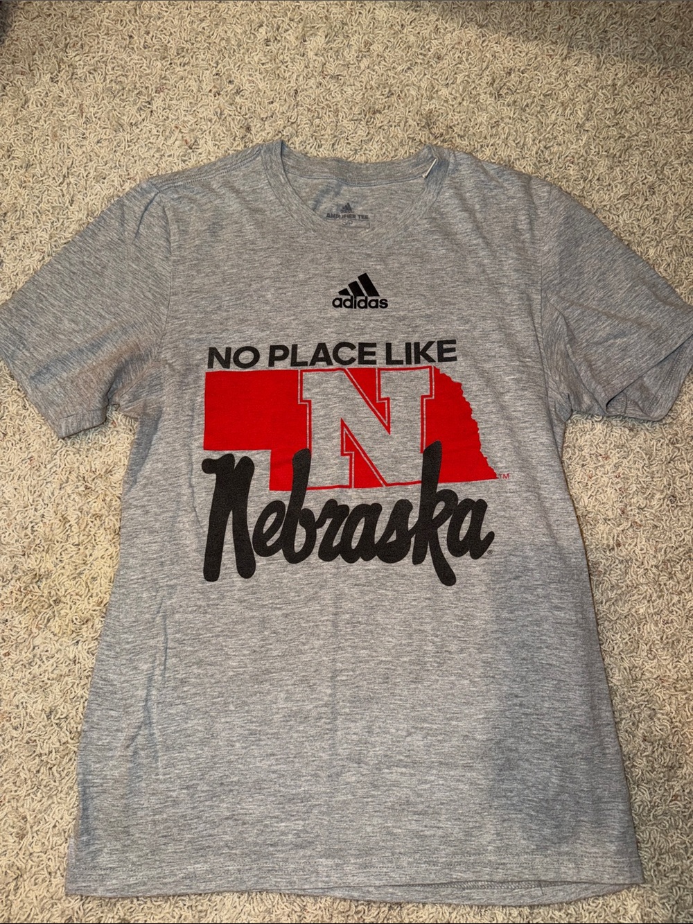 adidas Gray Tee with Red Nebraska State Graphic